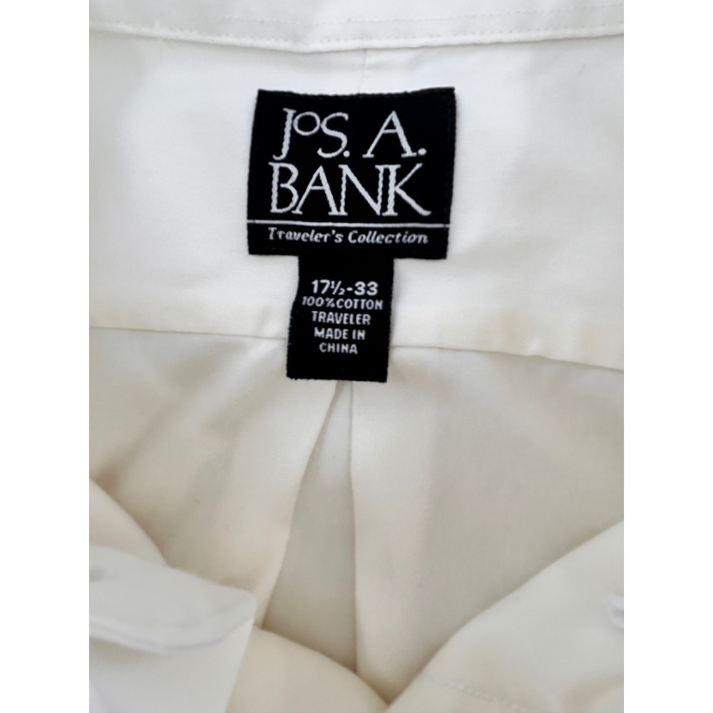 Jos A Bank Travelers Collection Shirt Mens 17.5 33 Cream Cotton Button Down